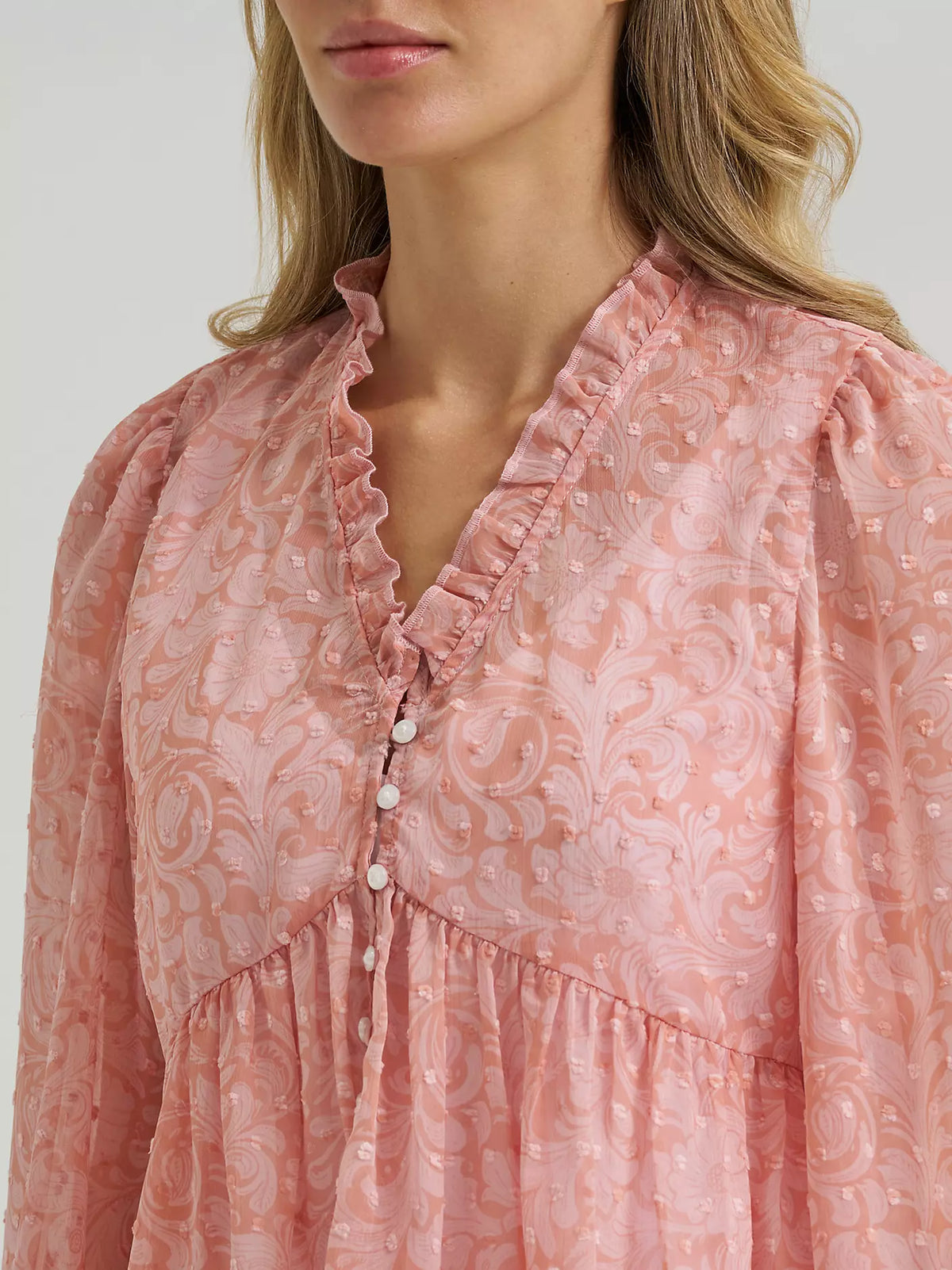 Wrangler Womens Sheer Juliet Blouse - Pink