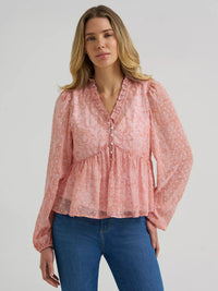 Wrangler Womens Sheer Juliet Blouse - Pink