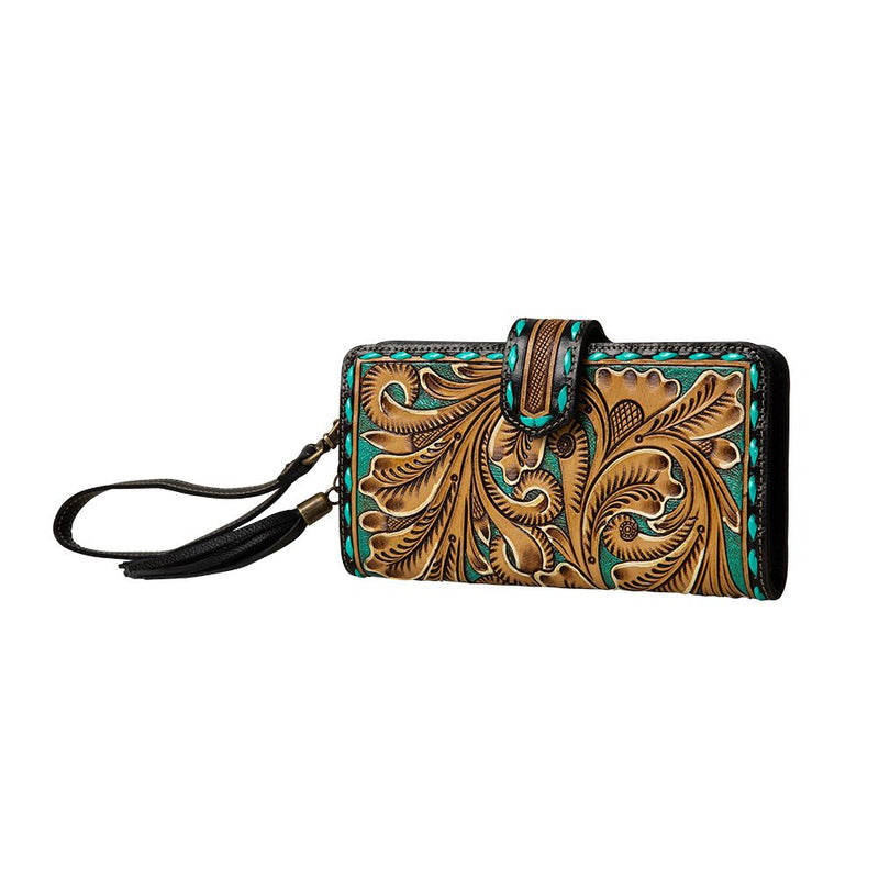 MYRA WESTERN SWING HAND TOOLED WRISTLET WALLET