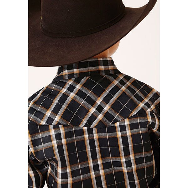 ROPER BOYS WESTERN SHIRT - NAVY/CREAM PLAID