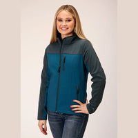 ROPER WOMENS SOFT SHELL JACKET - GREY/TEAL