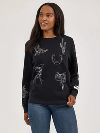 WRANGLER WOMENS ICONS PULLOVER SWEATSHIRT - BLACK