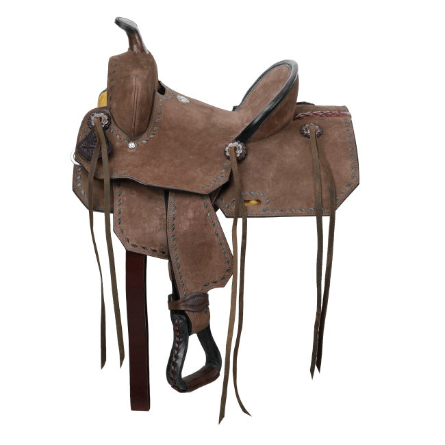 Double T Youth/Pony Chocolate Roughout Barrel Saddle with Buckstitch - 12 Inch