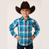 ROPER BOYS BLUE MOON PLAID WESTERN SHIRT