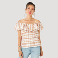 WRANGLER WOMENS WOVEN OFF SHOULDER BLOUSE