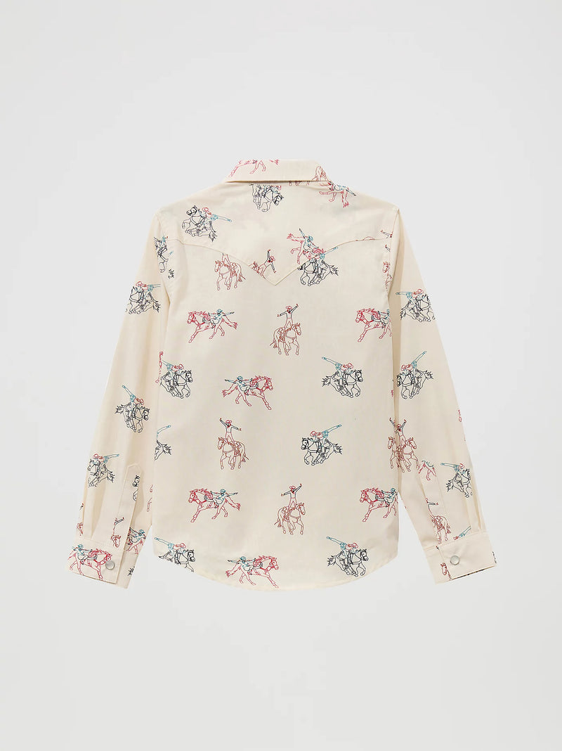 WRANGLER GIRLS COWBOY HORSE PRINT SNAP SHIRT