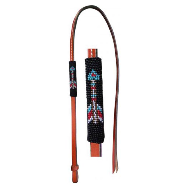 4ft Leather Over & Under Whip with Arrow Design Beaded Overlay