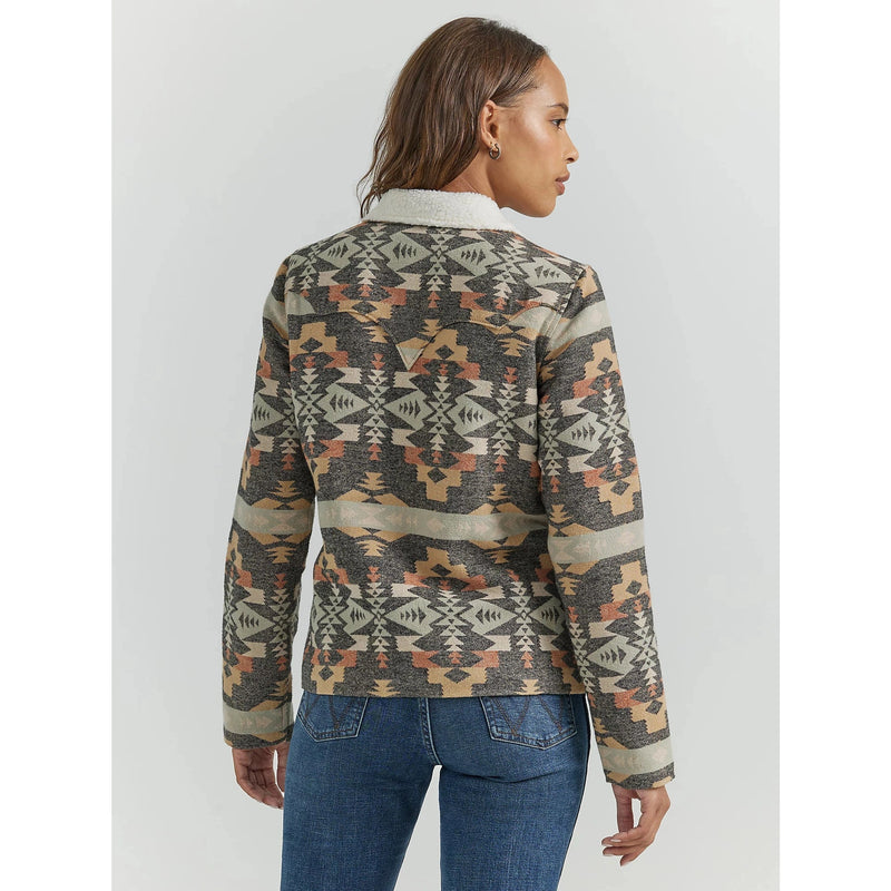 WRANGLER WOMENS SHERPA LINED SOUTHWESTERN BARN JACKET - GREY LEO