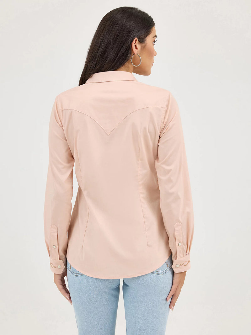 WRANGLER WOMENS EMBROIDERED COLLAR SLIM SNAP SHIRT