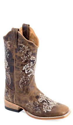 Old West Womens Cowboy Boot - Fancy Stitch Brown