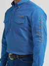 WRANGLER MENS LOGO WESTERN SNAP SHIRT - CERULEAN HATCH