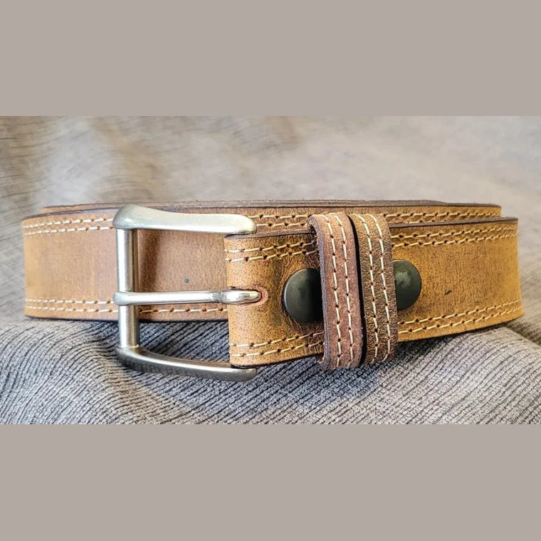 LEATHER STITCHED MENS BELT - TAN