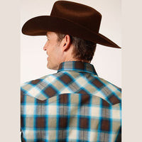 ROPER MENS BROWN ARROW PLAID WESTERN SHIRT