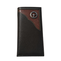 Western Genuine Leather Mens Long Bifold Wallet - Steer Concho CORNER Embossed