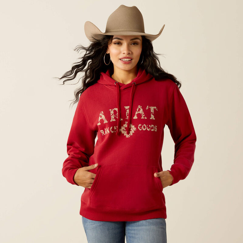 ARIAT WOMENS RANCH GOODS HOODIE - RIO RED