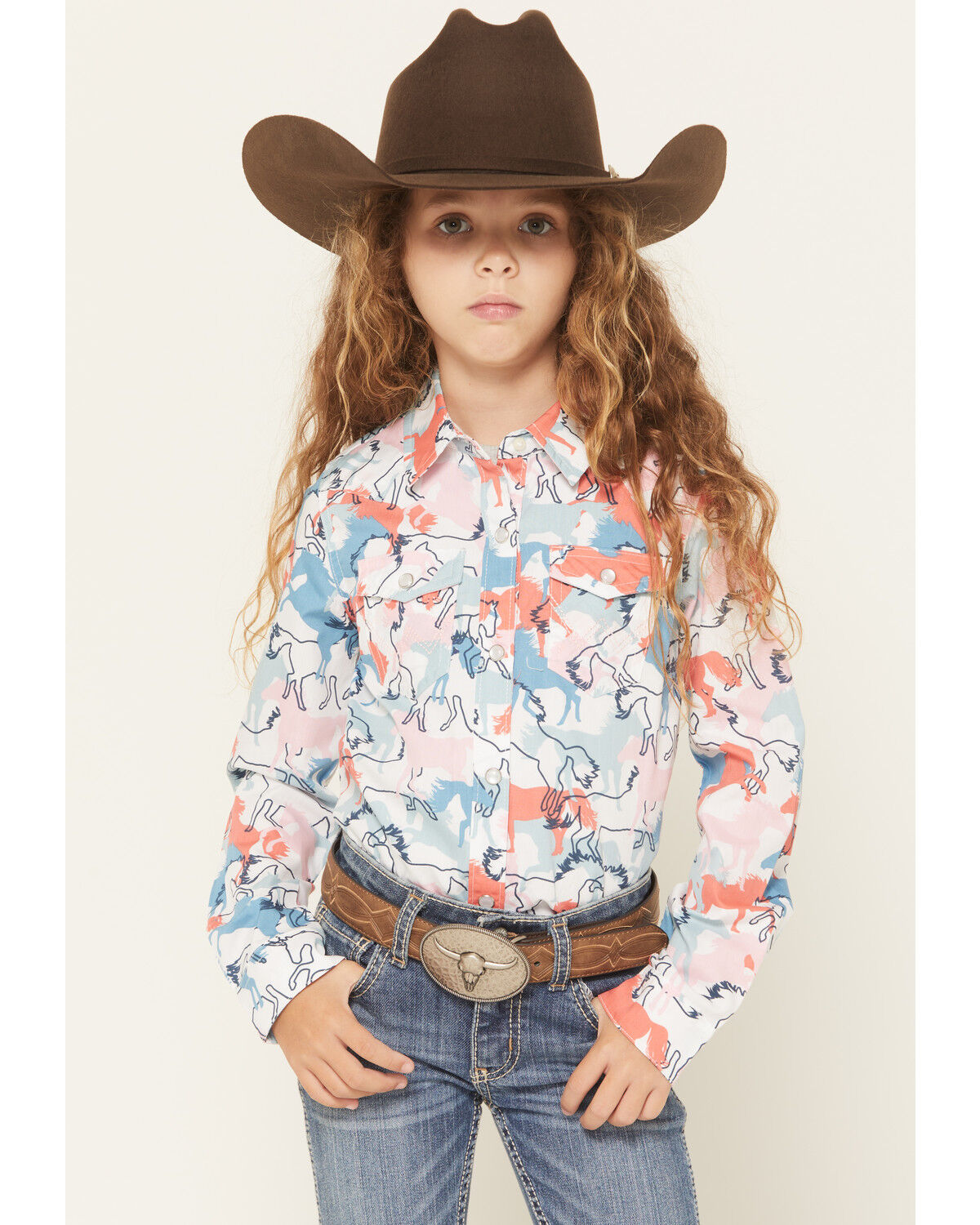 WRANGLER GIRLS WESTERN TOP - WHITE HORSES