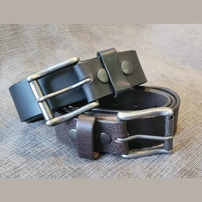SMOOTH BLACK MENS BELT WITH ROLLER BUCKLE