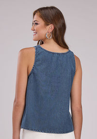 ROPER WOMENS DENIM TANK WITH BUCKLE STRAPS