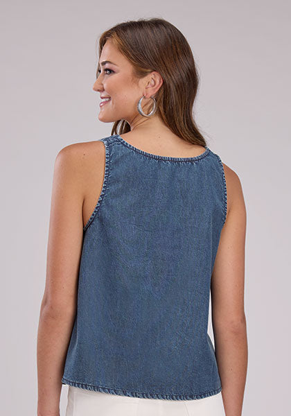 ROPER WOMENS DENIM TANK WITH BUCKLE STRAPS