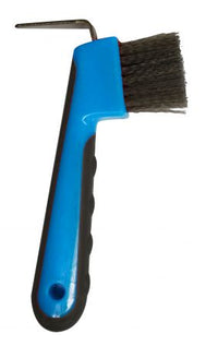 Brush hoof pick with grip dots measures 6" long