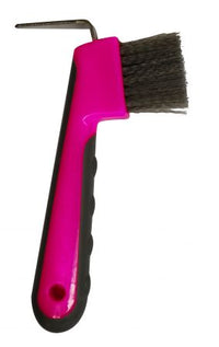 Brush hoof pick with grip dots measures 6" long