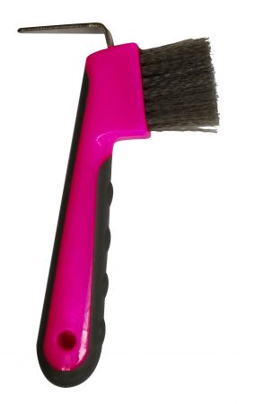 Brush hoof pick with grip dots measures 6" long