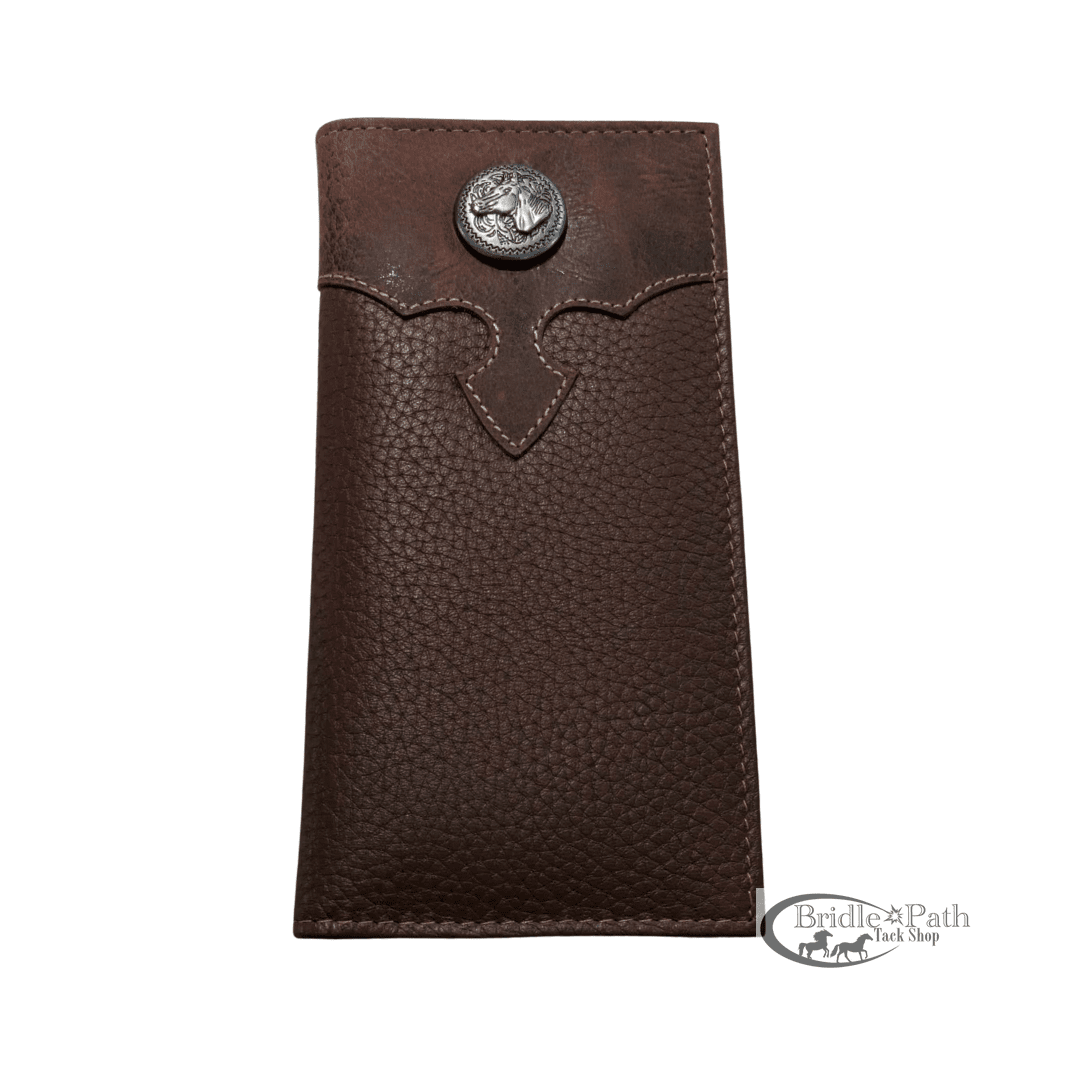 WESTERN GENIUNE LEATHER MENS LONG BIFOLD WALLET - HORSE CONCHO CENTER EMBOSSED