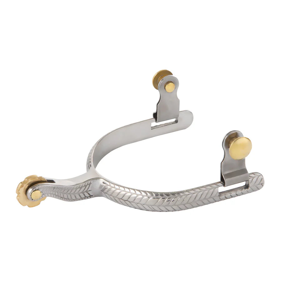 Weaver Leather Mens Roping Spurs with Engraved Band and Rosebud Rowel