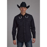 ROPER MENS EMBROIDERED WESTERN SHIRT - BLACK