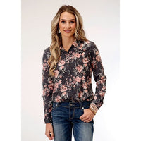 ROPER WOMENS CORAL FLORAL PRINT WESTERN SHIRT