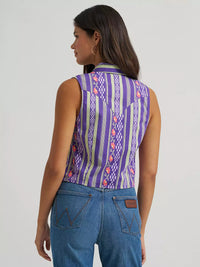WRANGLER WOMENS SLEEVELESS CHECOTAH WESTERN SNAP SHIRT - PURPLE