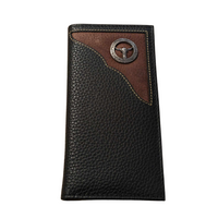 Western Genuine Leather Mens Long Bifold Wallet - Steer Concho CORNER Embossed