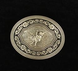 Oval Buckle Rope Edge Scroll Bull Rider Motif