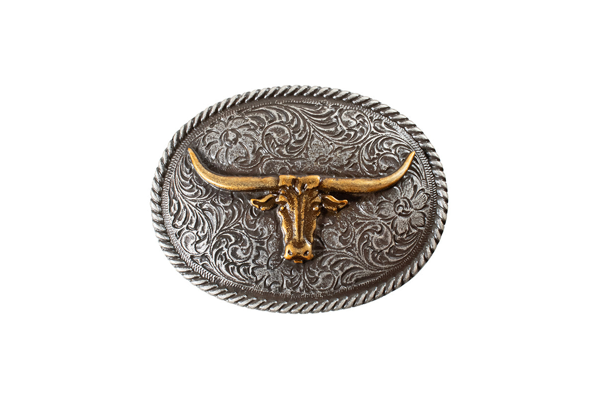 Nocona Mens Buckle Oval Matte Gold Longhorn