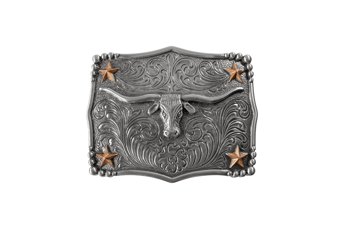 Nocona Mens Buckle Rectangle Scalloped Longhorn