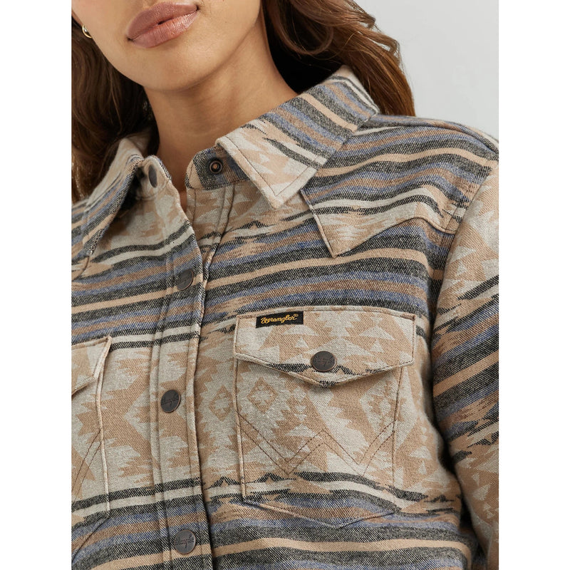 WRANGLER WOMENS SOUTHWESTERN PRINT SHACKET - DOE STRIPE