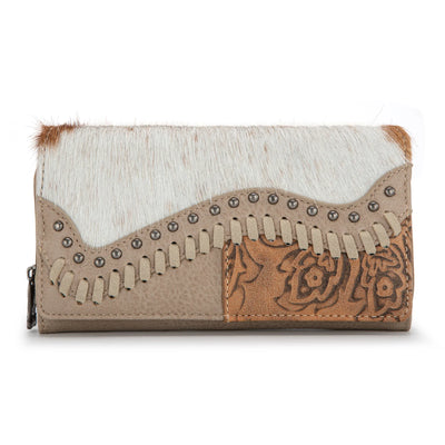 TRINITY RANCH HAIR-ON COWHIDE SADDLE SHAPE WALLET