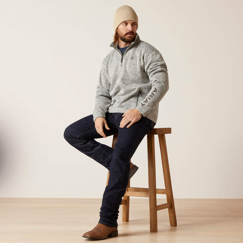 ARIAT CALDWELL LOGO 1/4 ZIP SWEATER - NULLA HEATHER
