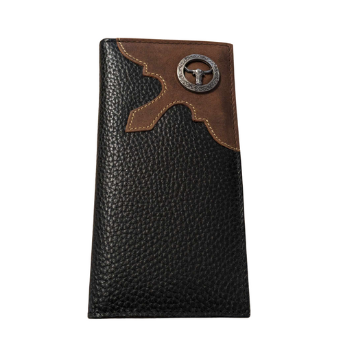 Western Genuine Leather Mens Long Bifold Wallet - Steer Concho Embossed
