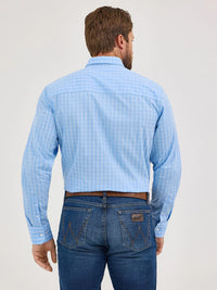 WRANGLER MENS CODY JOHNSON BUTTON DOWN SHIRT - FRENCH BLUE CHECK