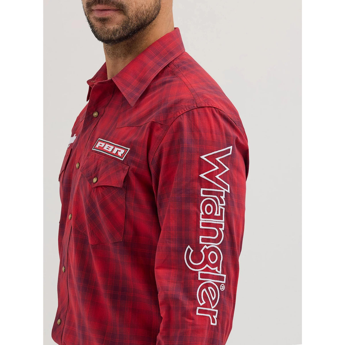 WRANGLER MENS LOGO PBR WESTERN SNAP SHIRT - CHERRY RED