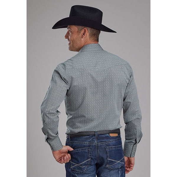 ROPER MENS TONE ON TONE SNAP SHIRT - GREY