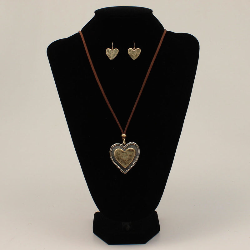 SILVER STRIKE NECKLACE AND EARRING SET - HEART PENDANT