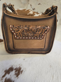 LEATHER TOOLED PURSE WITH BUCKSTITCH ACCENTS