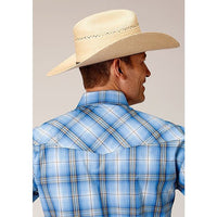 ROPER MENS SHORT SLEEVE WESTERN SHIRT - CORNFLOWER PLAID