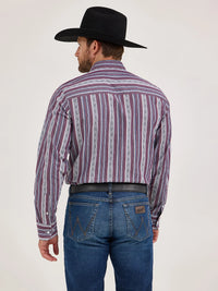 WRANGLER MENS CODY JOHNSON BUTTON DOWN SHIRT - MAUVE STRIPES