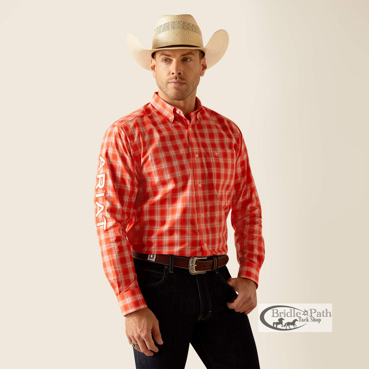 ARIAT MENS PRO SERIES TEAM LEWIS CLASSIC FIT SHIRT - ORANGE