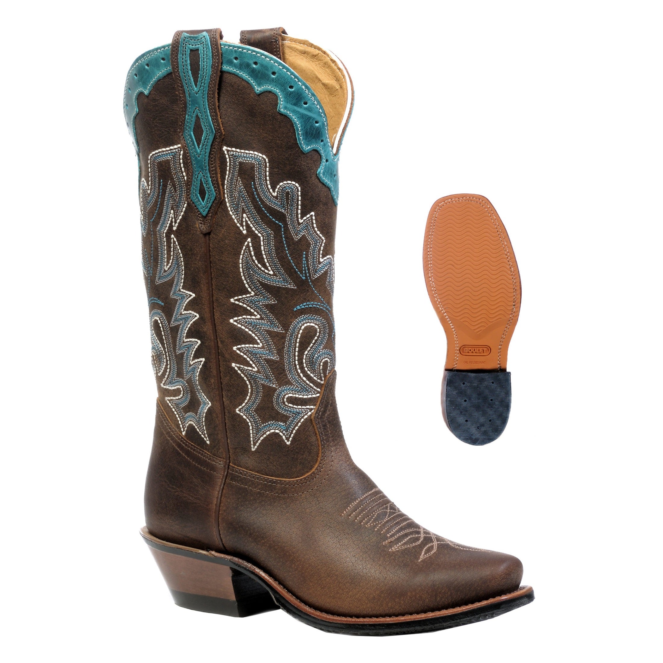 BOULET WOMENS WESTERN BOOT WITH TEAL TRIM