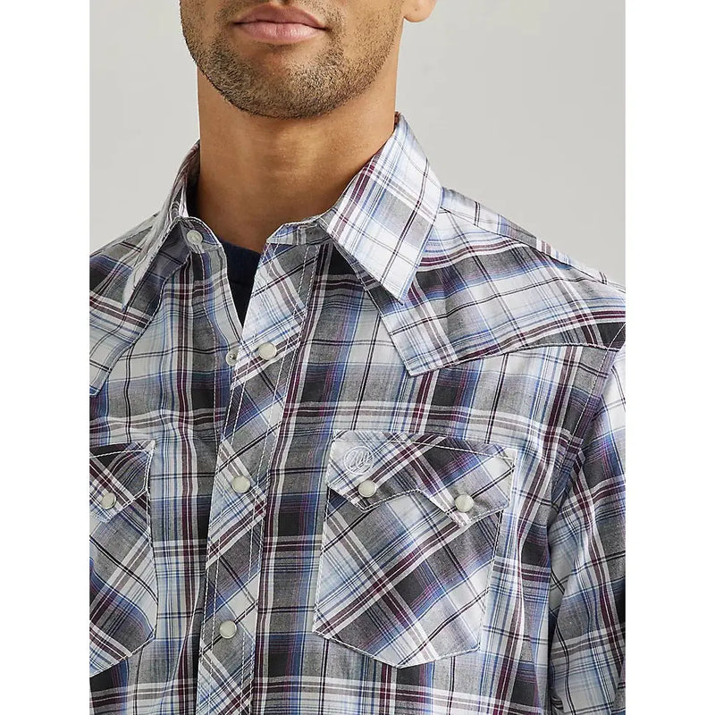 WRANGLER MENS RETRTO NAVY PLAID WESTERN SHIRT