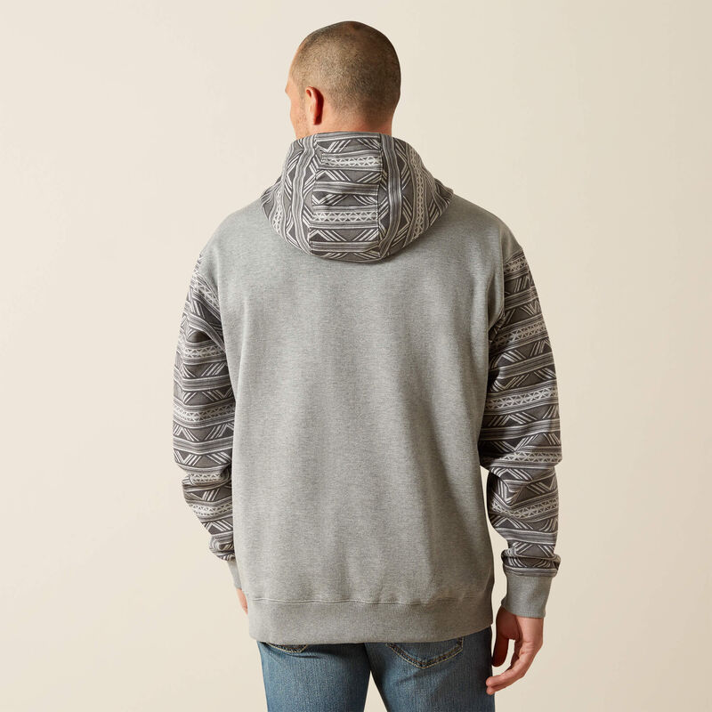 ARIAT MENS SOUTHWESTERN COLOR BLOCK HOODIE - GREY GEO SERAPE